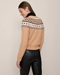 Ann Taylor Fair Isle Cable Cardigan Cafe Au Lait Women's