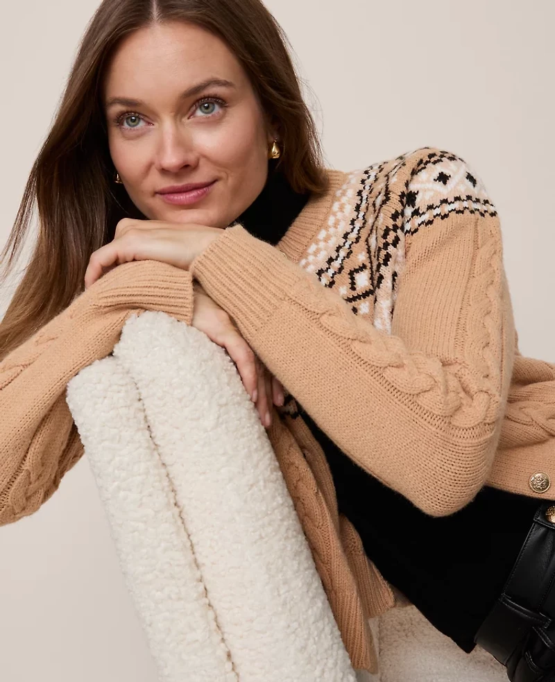 Ann Taylor Fair Isle Cable Cardigan Cafe Au Lait Women's