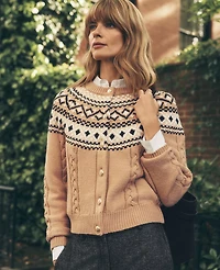 Ann Taylor Fair Isle Cable Cardigan Cafe Au Lait Women's