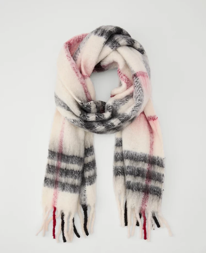 Ann Taylor Weekend Collection Plaid Fringe Scarf Black Women's