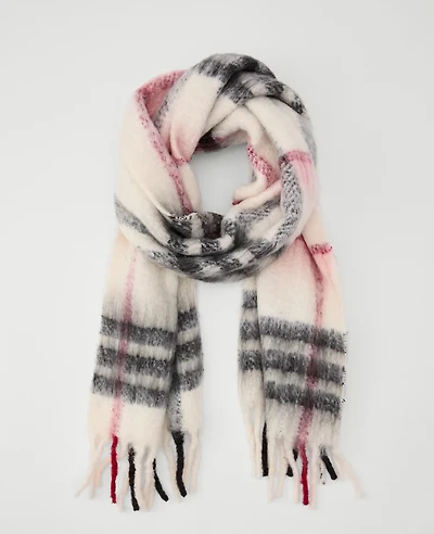 Ann Taylor Weekend Collection Plaid Fringe Scarf Black Women's
