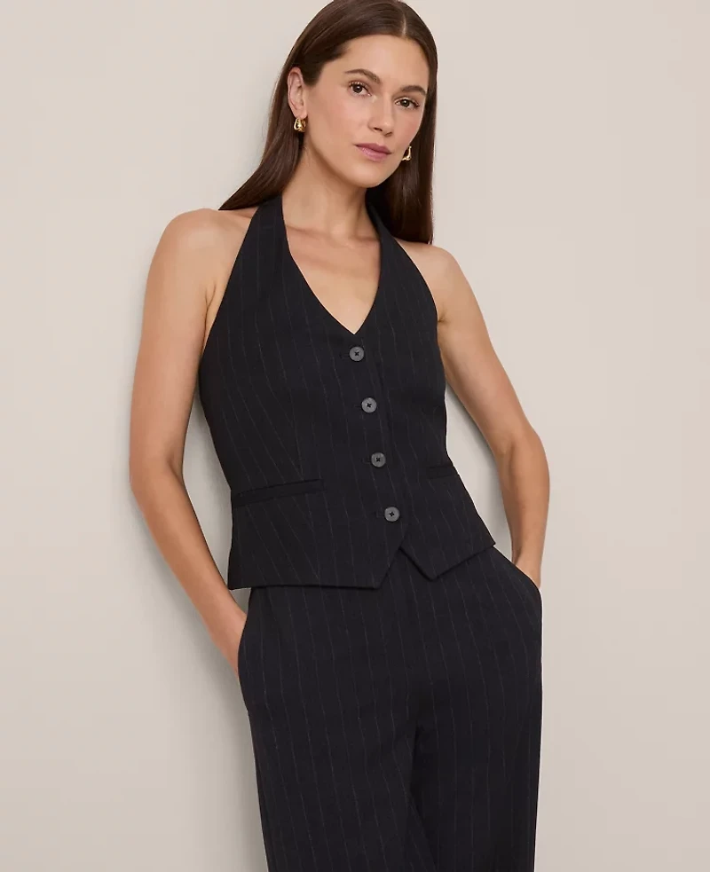 Ann Taylor The Halter Vest Pinstripe Bi-Stretch Navy/White Women's