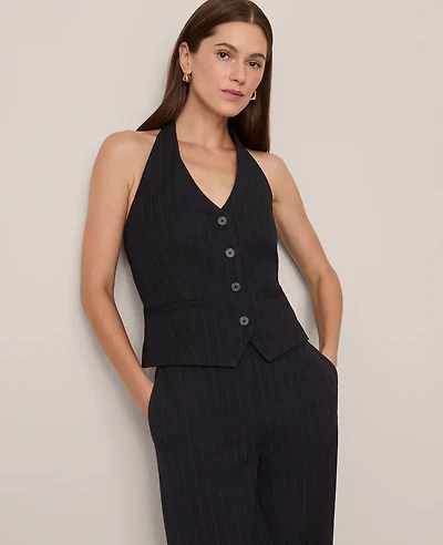 Ann Taylor The Halter Vest Pinstripe Bi-Stretch Navy/White Women's