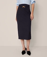 Ann Taylor Belted Pinstriped Pencil Skirt Navy/White Pinstripe Women's