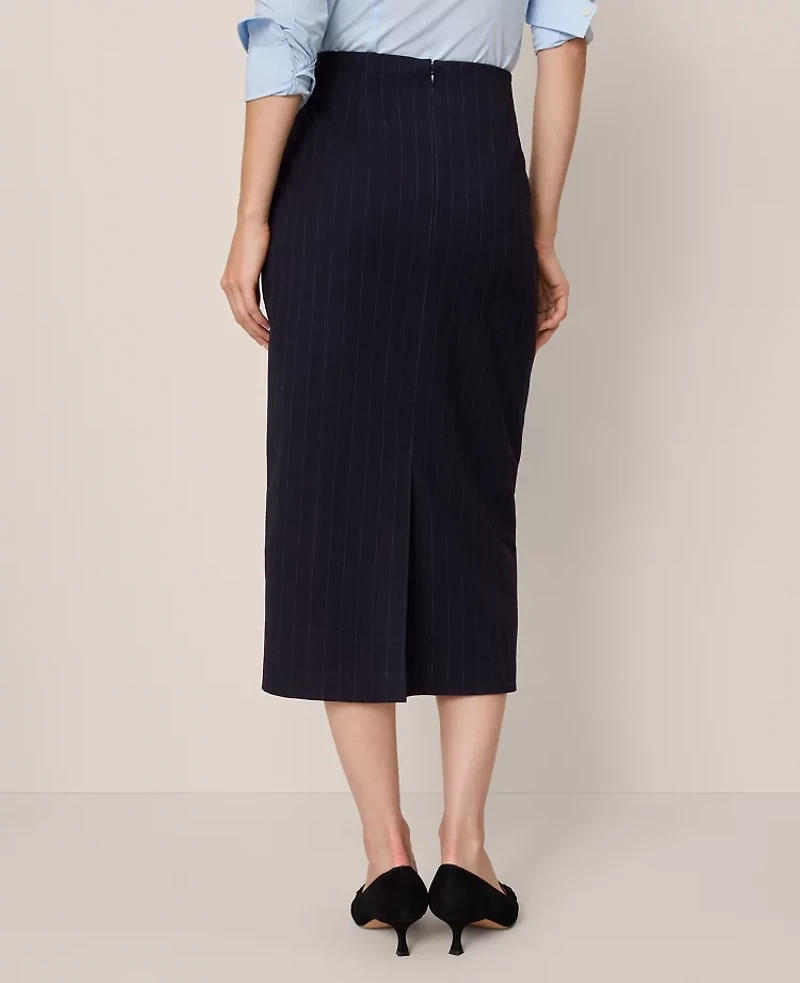 Ann Taylor Belted Pinstriped Pencil Skirt Navy/White Pinstripe Women's