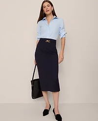 Ann Taylor Belted Pinstriped Pencil Skirt Navy/White Pinstripe Women's