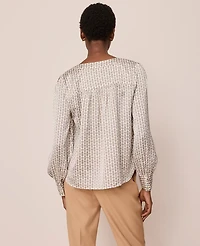 Ann Taylor Chain Link Print Satin Popover Top Cafe Au Lait Women's