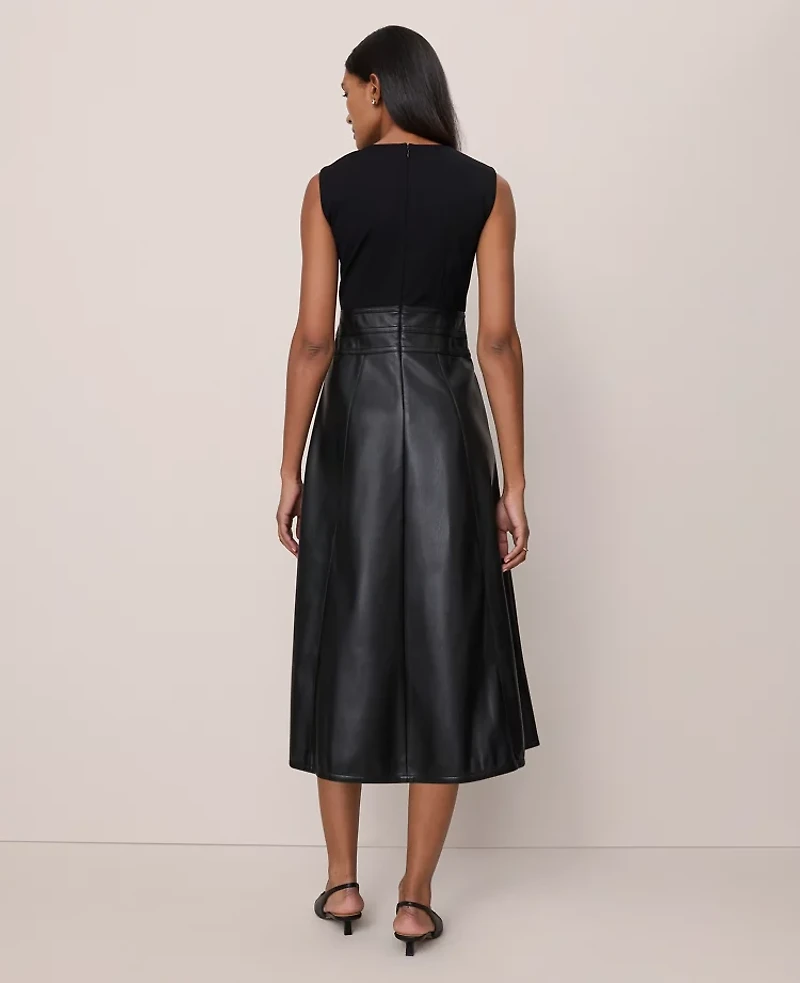 Ann Taylor Mixed Media Flare Midi Dress Black Women's