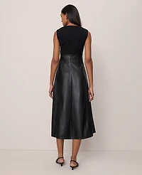 Ann Taylor Mixed Media Flare Midi Dress Black Women's