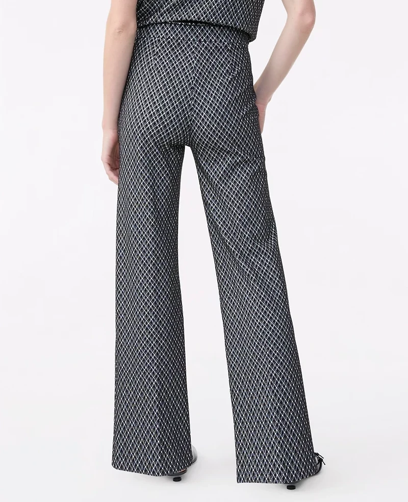 Ann Taylor The Side Zip Wide-Leg Pant Plaid Black Women's