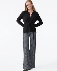 Ann Taylor The Side Zip Wide-Leg Pant Plaid Black Women's
