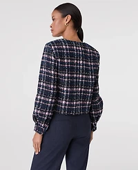 Ann Taylor The Crew Neck Jacket Plaid Tweed Pink/Blue Women's
