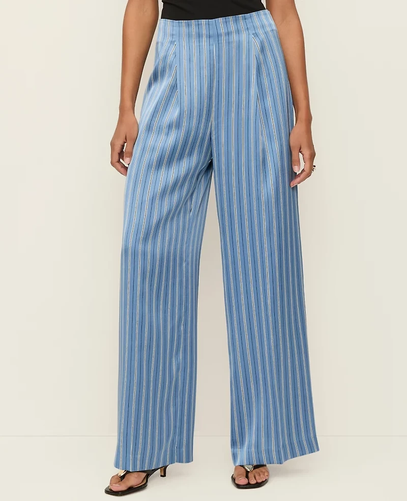 Ann Taylor The Pleated Satin Wide-Leg Pant Muted Sky Women's