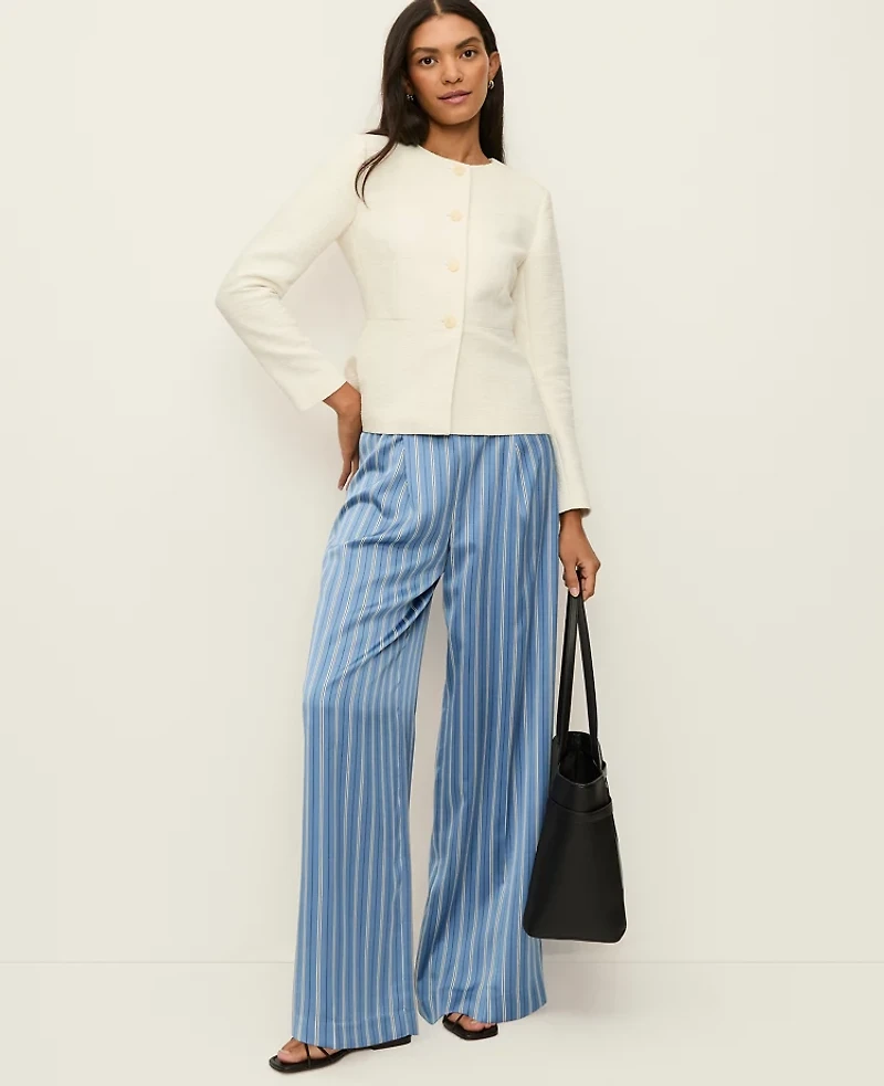 Ann Taylor The Pleated Satin Wide-Leg Pant Muted Sky Women's