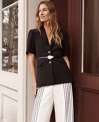 Ann Taylor The Fitted Belted Blazer Crepe Black Women's