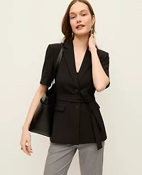Ann Taylor The Fitted Belted Blazer Crepe Black Women's