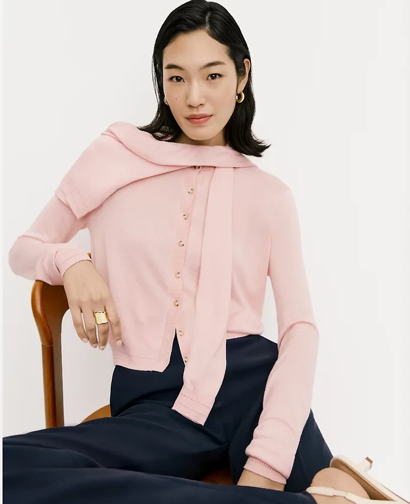 Ann Taylor Pointelle Trim Cardigan Women's