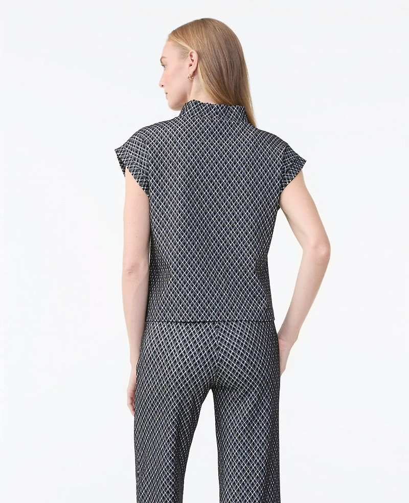 Ann Taylor Plaid Mock Neck Top Black Women's