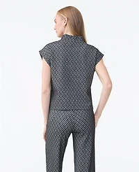 Ann Taylor Plaid Mock Neck Top Black Women's