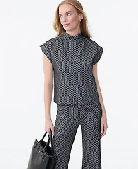 Ann Taylor Plaid Mock Neck Top Black Women's