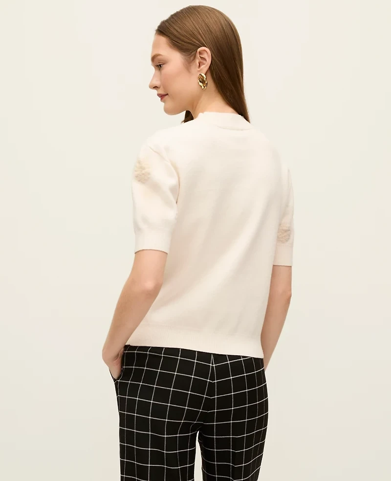 Ann Taylor Floral Jacquard Sweater T-Shirt Winter White Women's