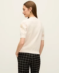 Ann Taylor Floral Jacquard Sweater T-Shirt Winter White Women's