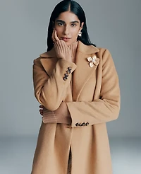 Ann Taylor Petite Double Breasted Long Coat Cafe Au Lait Women's