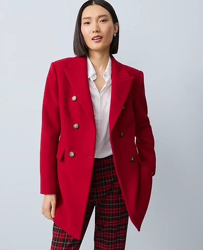 Ann Taylor Fitted Double Breasted Coat Jewel Red Women's
