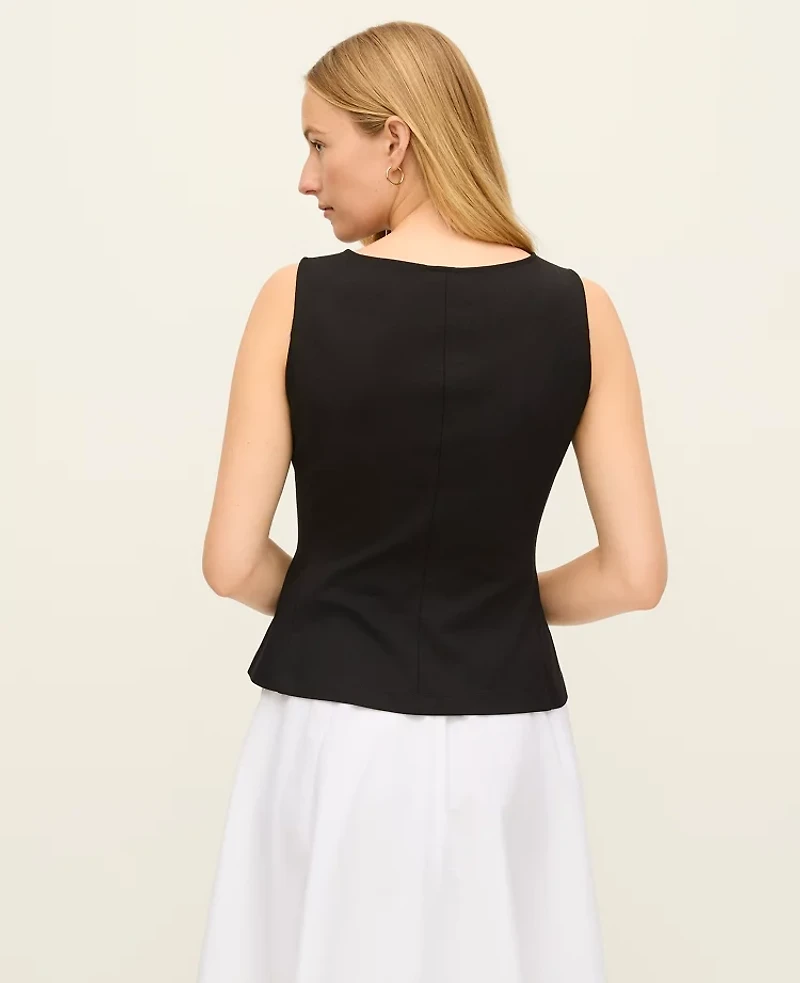 Ann Taylor V-Neck Pocket Knit Shell Top Black Women's