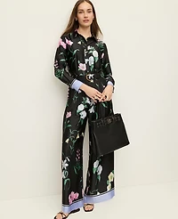Ann Taylor The Floral Pleated Wide Leg Pant Satin Black Women's