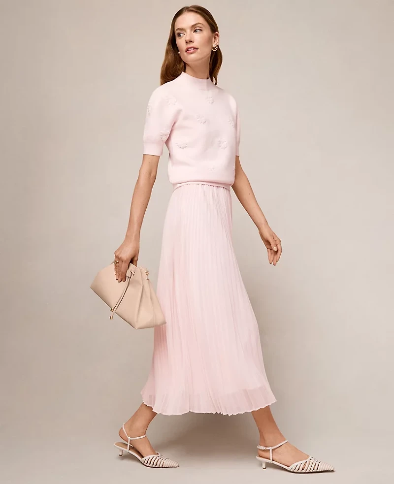 Ann Taylor Chiffon Pleated Midi Skirt Blush Haze Women's