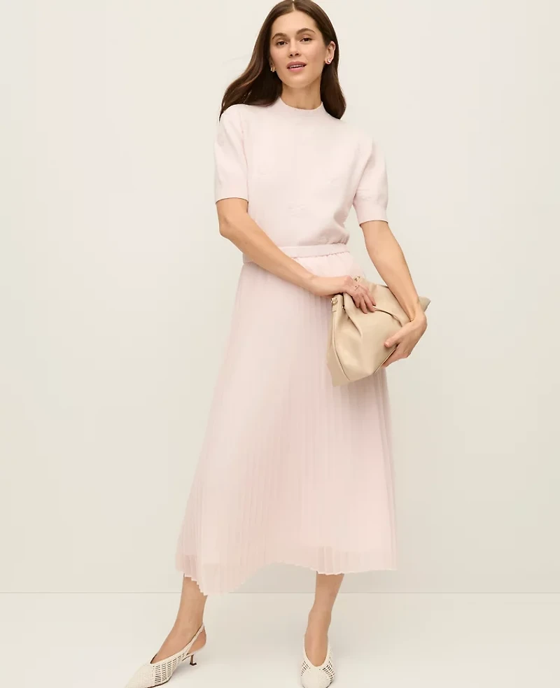 Ann Taylor Chiffon Pleated Midi Skirt Blush Haze Women's