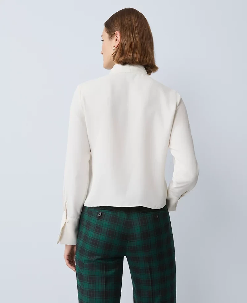 Ann Taylor Pleat Neck Blouse Winter White Women's