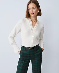 Ann Taylor Pleat Neck Blouse Winter White Women's