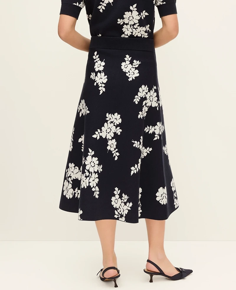 Ann Taylor Floral Jacquard Midi Sweater Skirt Night Sky Women's