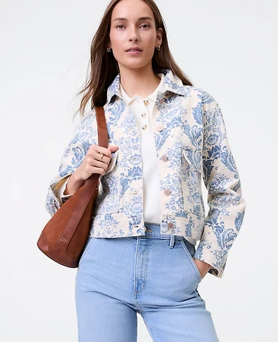 Ann Taylor Weekend Collection Toile Denim Jacket Feather Women's