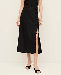 Ann Taylor Lace Trim Linen Blend Midi Skirt Black Women's
