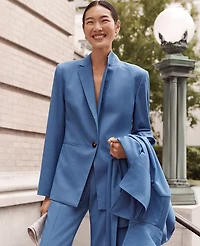 Ann Taylor The One Button Blazer Luxe Twill Bluebird Melange Women's