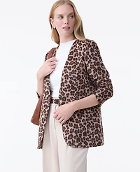 Ann Taylor The Longline Collarless Blazer Animal Print Almond Croissant Women's