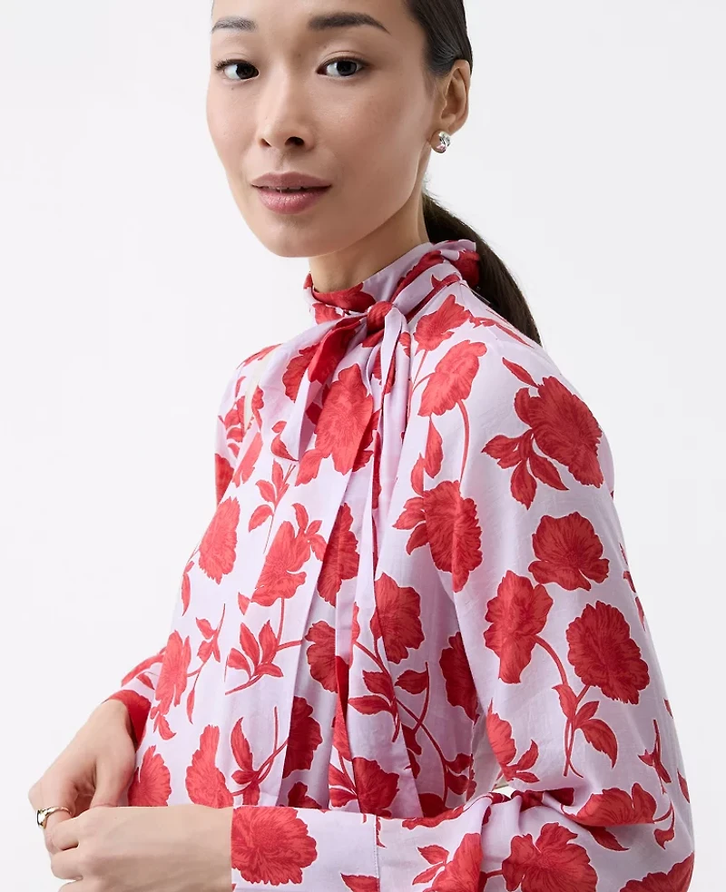 Ann Taylor Floral Bow Blouse Fiery Sunset Women's