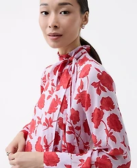 Ann Taylor Floral Bow Blouse Fiery Sunset Women's