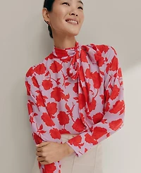Ann Taylor Floral Bow Blouse Fiery Sunset Women's