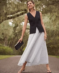 Ann Taylor Polka Dot Chiffon Midi Skirt Winter White Women's