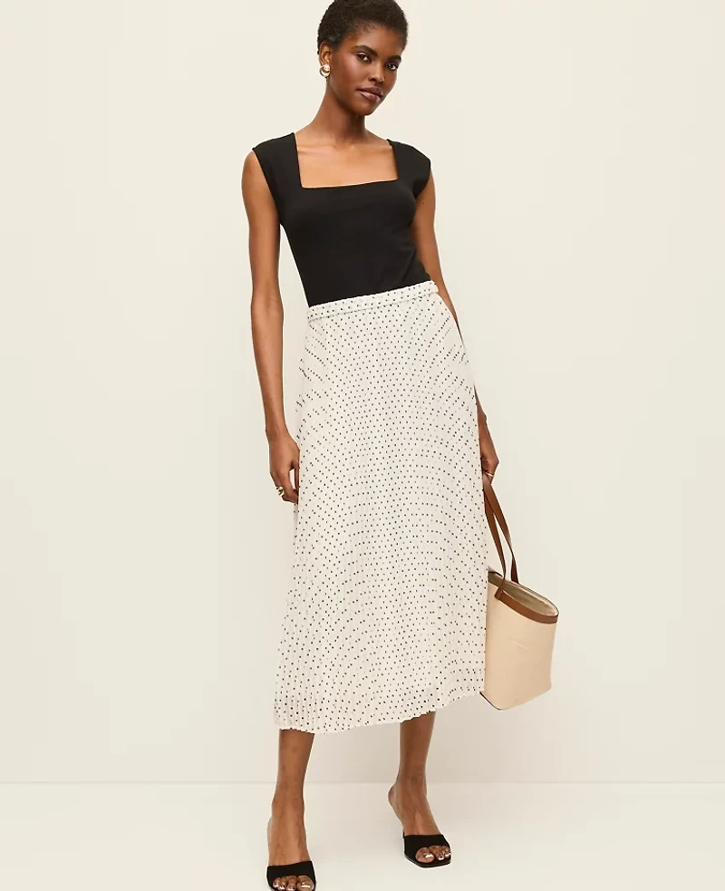 Ann Taylor Polka Dot Chiffon Midi Skirt Winter White Women's