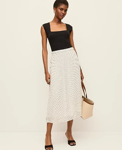 Ann Taylor Polka Dot Chiffon Midi Skirt Winter White Women's