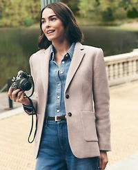 Ann Taylor Weekend Collection Greenwich Blazer Brushed Knit Moon Rock Heather Women's