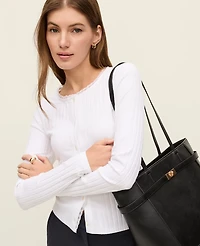 Ann Taylor Weekend Lace Trim Pointelle Cardigan Women's