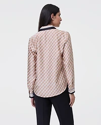 Ann Taylor Geo Satin Button Down Shirt Size XS Sail Cloth Women's