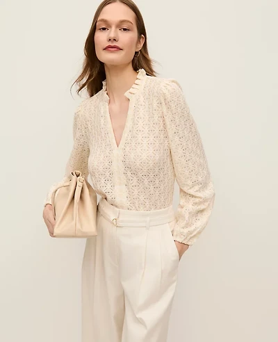 Ann Taylor Ruffle Collar Top Women's