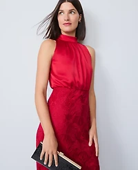 Ann Taylor Mixed Media Halter Sheath Dress Jewel Red Women's